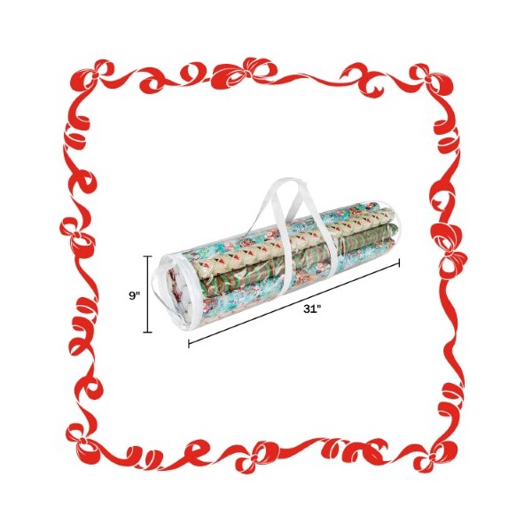 Set Of 2 Wrapping Paper Storage Bag Organizers For 30 Rolls Of Gift Wrap, Clear Totes With Handles